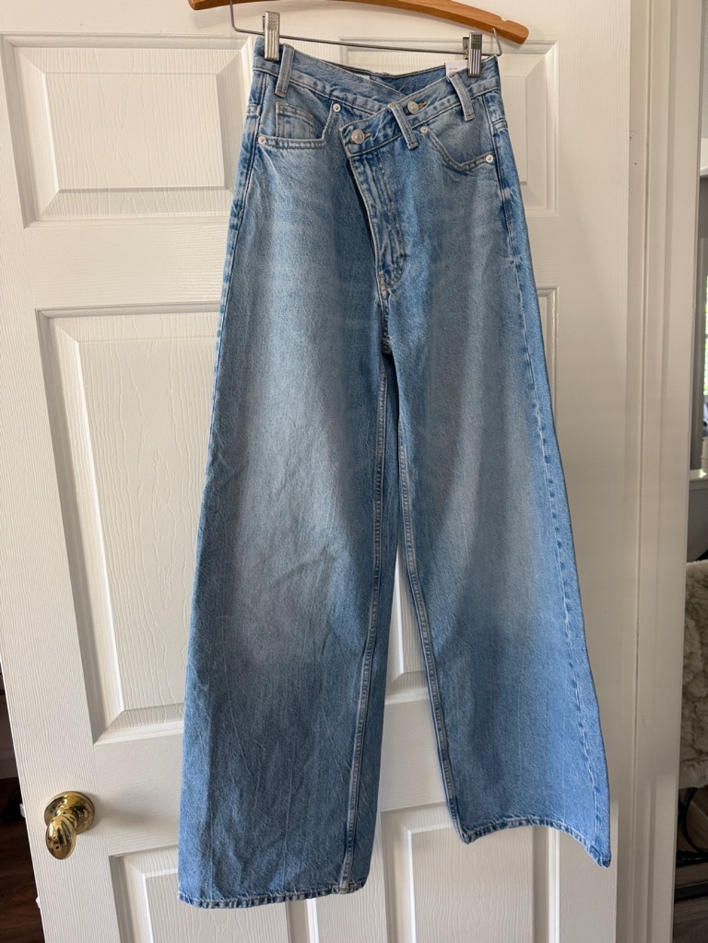 ZARA Light Blue Crossed Waist Wide-Leg Jeans